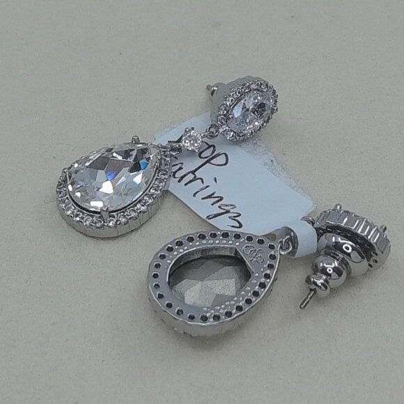 Vintage O&P Signed Teardrop Rhinestone Earrings – 1.25 in - Picture 2 of 3